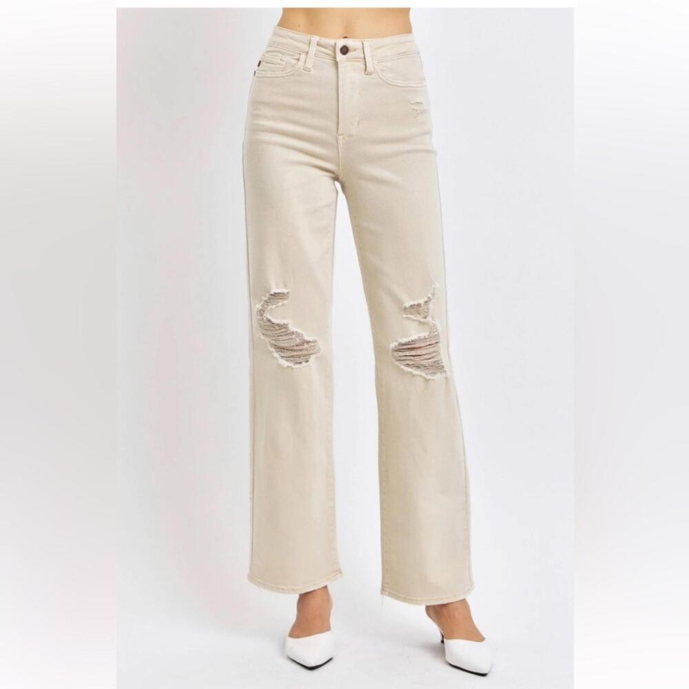 Judy Blue High Waist Garment Dyed Bone 90's Straight Denim Jeans 88823